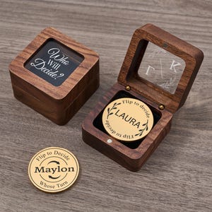 Beslissingsmunt, op maat gegraveerde flip-munt voor koppels en gezinnen, gepersonaliseerde toss-munt met namen, uniek cadeau voor datum en nacht beslisser