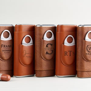 Engraved Cigar Holder with Cutter, Leather Travel Case, Personalized Father&#39;s Day, Birthday, Anniversary Gift, Special Gift for Him