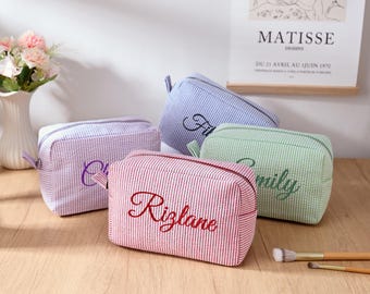 Personalized Makeup Pouch, Custom Bridesmaid Gift Wedding Favors, Travel Cosmetic Bag & Elegant Toiletry Organizer for Her