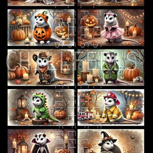 Zarigüeyas disfrazadas para imprimir en Halloween, 3 1/2 x 2 pulgadas
