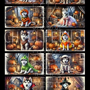 Chien husky à imprimer Halloween-tine en costume mignon 3 1/2 par 2 pouces