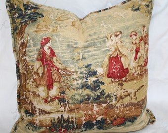 Covington Bosporus Pastoral Toile Throw Pillow Antique Red Flax Billiard YOU CHOOSE COLOR