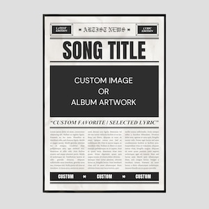 Custom Song Newspaper Print, Lyric Poster, Music Poster