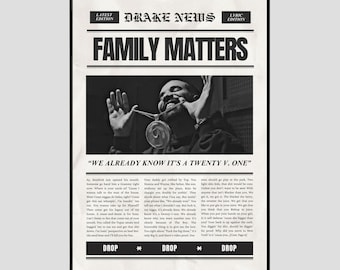 Drake Newspaper Print, Family Matters Lyric Poster, Drake Poster