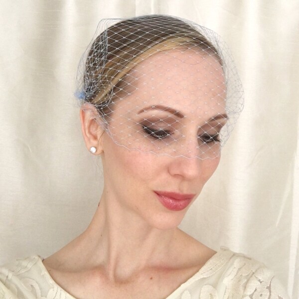 LIGHT BLUE  Birdcage Veil 9 inch Bandeau French Netting, Wedding Veil, Wedding Accessory, Bridal Veil, Wedding Accessory, Bridal Headpiece