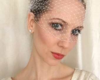 WHITE  Birdcage Veil 9 inch Bandeau French Netting, Wedding Veil, Wedding Accessory, Bridal Veil, Wedding Accessory, Bridal Headpiece