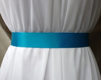 Teal Peacock Blue Taupe Double Sided Satin Bridal Sash Belt Plain 1.5 inches Wide, Wedding Belt, Wedding Sash, Blue Sash, Plain Sash