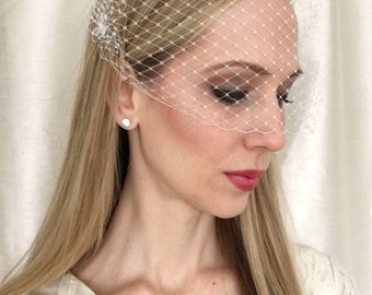 IVORY  Birdcage Veil 9 inch Bandeau French Netting, Wedding Veil, Wedding Accessory, Bridal Veil, Wedding Accessory, Bridal Headpiece