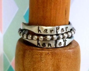 Custom Stackable Name Ring Made to Order with Your Kid's Names Perfect for Mother's Day in Sterling Silver Organic in Shape