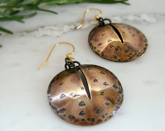 Antiqued Symbol Earrings in Brass or Copper