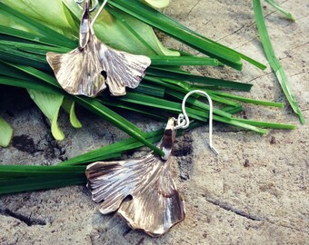 Ginkgo Leaf Earrings in Copper, Brass, Bronze, or Sterling Silver