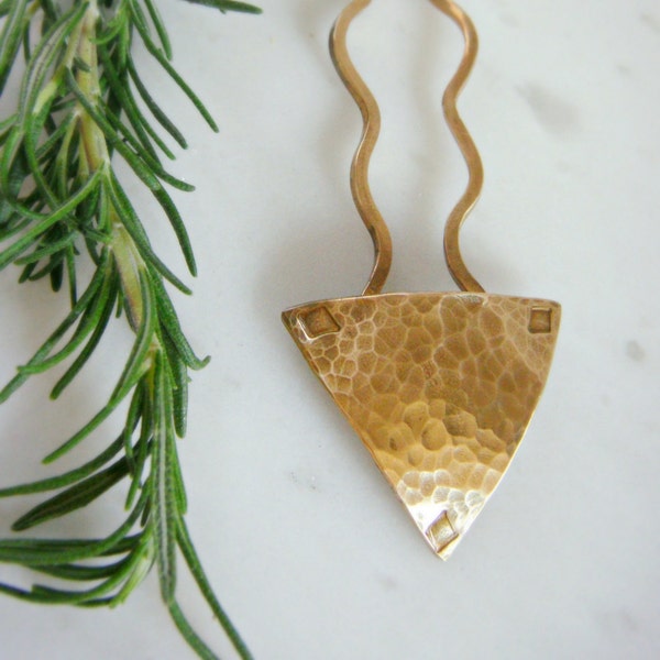 Textured Geometric Triangle Hair Fork Hair Pin in Copper or Brass