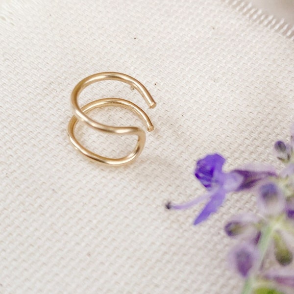 14k Gold Filled  or Sterling Silver Double Hoop for Earring, Faux Nose Piercing, Faux Lip Piercing, Non Pierced Hoop