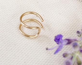 14k Gold Filled  or Sterling Silver Double Hoop for Earring, Faux Nose Piercing, Faux Lip Piercing, Non Pierced Hoop