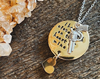 I Keep a Close Watch on This Heart of Mine Necklace With Gun and Heart Johnny Cash Quote I Walk the Line Valentines Gift for Her Etsy Ireland