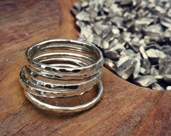 Stacked Textured Ring Set in Copper, Sterling Silver, or 14k Gold Filled
