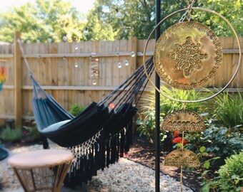 Mandala Suncatcher Mobile in Brass and Crystal Quartz