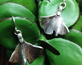 Ginkgo Leaf Earrings in Copper, Bronze, or Sterling Silver