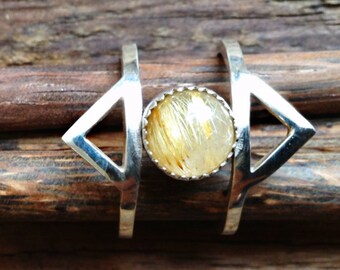 Aztec Inspired Ring in Sterling Silver with Stone of Your Choice