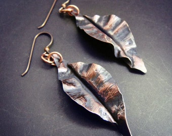 Fold Formed Leaf Earrings in Copper, Brass, Bronze, or Sterling Silver Plant Lady Earrings