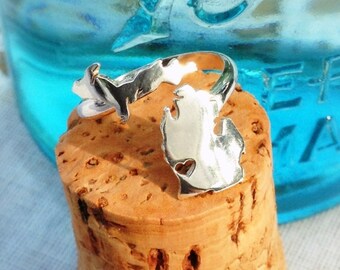 Wrap Around Michigan Ring with Lower Peninsula and Upper Peninsula in Copper or Sterling Silver