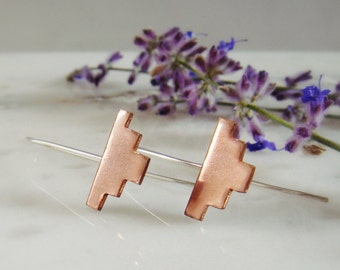 Southwest Drop Earrings in Copper or Brass and Sterling Silver