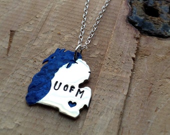 U of M Michigan and Lake Michigan Necklace in Copper or Sterling Silver University of Michigan Graduation Gift