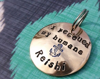 Rescue Dog Custom Pet ID Tag I Rescued My Humans Adopted Pet Adoption