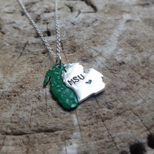 MSU Michigan State and Lake Michigan Necklace in Copper or Sterling Silver Back to School Graduation Gift