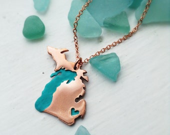 Upper and Lower Peninsula Michigan Necklace Personalize the Heart over Your Favorite City