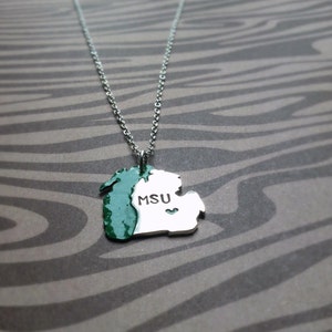 MSU Michigan State and Lake Michigan Necklace in Copper or Sterling Silver Back to School Graduation Gift image 3