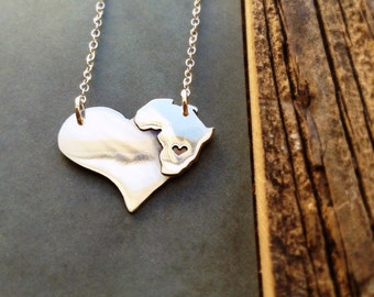 Africa Love Necklace in Copper or Sterling Silver Personalize the Location of the Heart over the Country of Your Choice