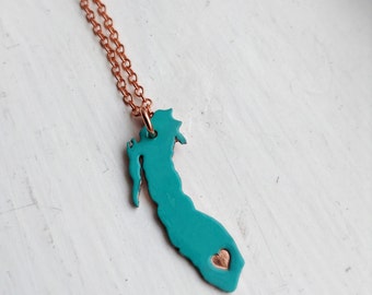 Lake Michigan or any Great Lake Necklace in Copper or Sterling Silver Personalize the Location of the Heart