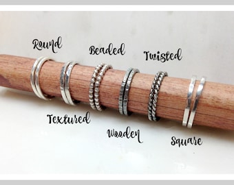 Build Your Own Textured Stacked Ring Set in Sterling Silver Simple Ring Bands Add to Ring Set