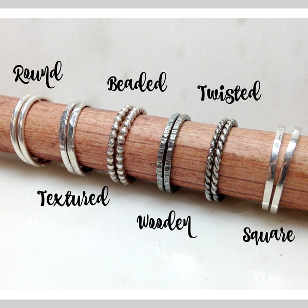 Build Your Own Textured Stacked Ring Set in Sterling Silver Simple Ring Bands Add to Ring Set