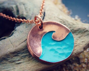 Textured Wave Pendant in Sterling Silver or Copper or Bronze