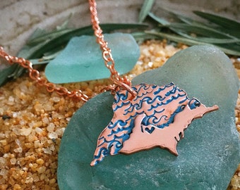 Upper Peninsula Pendant with Lake Superior Michigan Waves Necklace Personalize the Location of the Heart