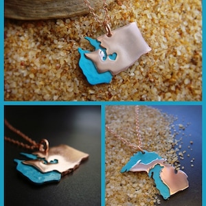 Any State or Country Pendant Necklace in Copper or Sterling Silver With a Body of Water Personalize the Location of the Heart