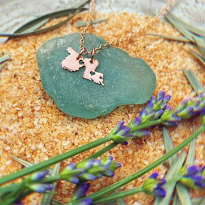 Double Micro State or Country Pendant Necklace in Copper Personalize the Location of the Hearts image 3