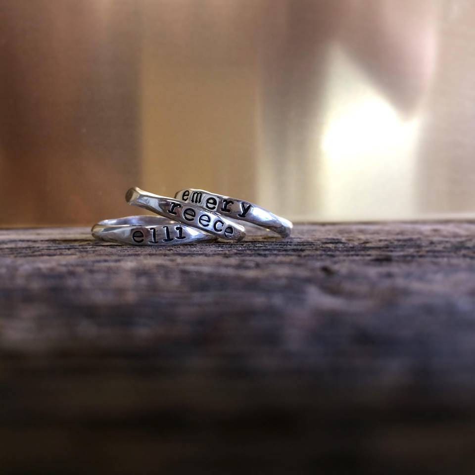 TYPEWRITER FONT Custom Stackable Name Date or Word Ring with Your Kid's Names Mother's Day in Sterling Silver Mom Name Ring Gifts for Mom