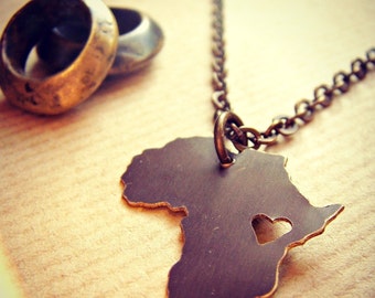 Antiqued Africa Necklace Personalize Location of the Heart over the Country of Your Choice