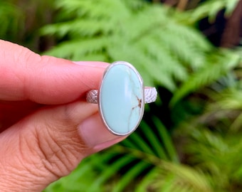 Turquoise Sterling Silver Ring, Beautiful Variscite Statement Ring, Butterfly Wing, Chunky Turquoise Ring, Mint Blue Gemstone Ring Size 7