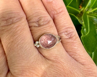 Strawberry Quartz Handcrafted Sterling Silver Ring Size 7