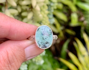 Blue Peruvian Opal Sterling Silver Ring, Beautiful Statement Ring, Vintage Inspired Gemstone Ring, Unique Opal Silver Ring Size 8.5