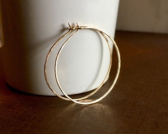 Gold Hoop Earrings, Small 1.5" 14k Gold Filled Hoops, Hammered Hoops, Simple Hoop Earrings