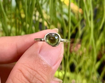 Green Watermelon Tourmaline Sterling Silver Ring Size 6.75