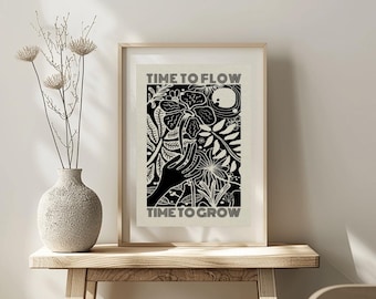 Time to Grow – Inspirational Giclée Art Print | Abstract Flowers | Mindfulness & Growth | Minimalist Art for Boho Spaces