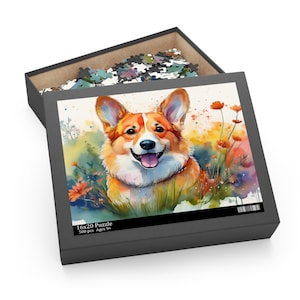 Corgi Jigsaw Puzzle | 500 Piece Jigsaw Puzzle | Watercolor Design | High-Quality Puzzle for Relaxation | Gift for Dog Lovers