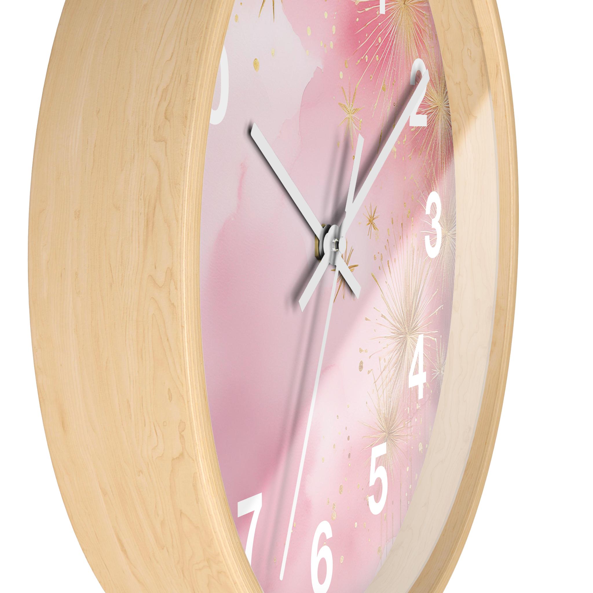 Pale Pink Watercolor Wall Clock With Gold Starburst Accents, White ...
