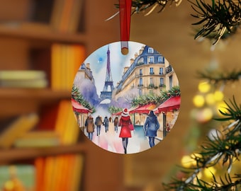 Celebrate Christmas with our Watercolor Holiday Shopping in Paris Ornament! Christmas Tree Ornament Gift for Travelers Holiday Decor